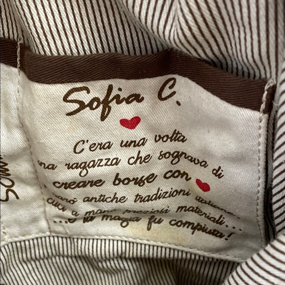 Sofia Made in Italy Navy Leather Shoulder Bag With Brown Trim - Picture 2 of 10
